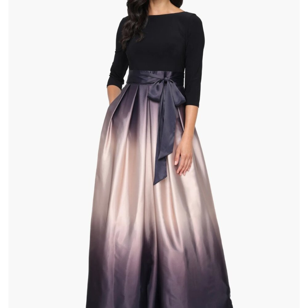 SLNY Women's Tie Waist Ombrè Skirt 3/4 Sleeve Satin Gown Sz 16P NWT